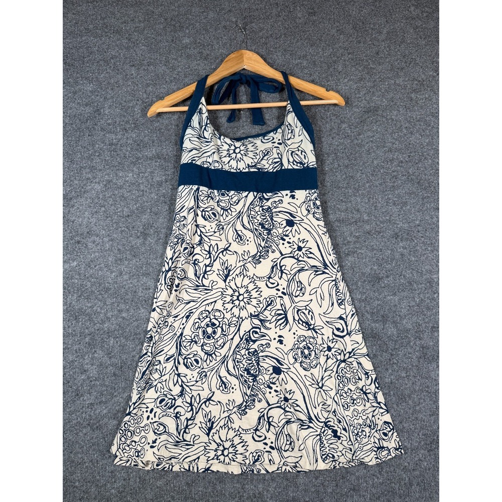 Patagonia Lliana Organic Cotton Mini Halter Dress Womens Small Teal White Floral